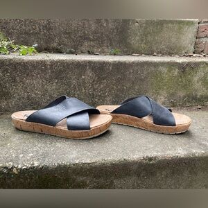 Korks by Kork-Ease criss-cross slides, women’s 9, black leather